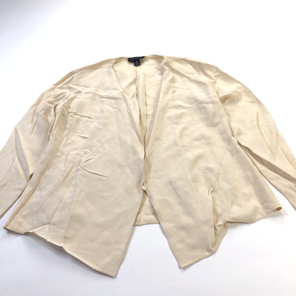 Anne Klein 100% Silk 8 Blazer Style Womens Button Top Blouse Beige Ivory